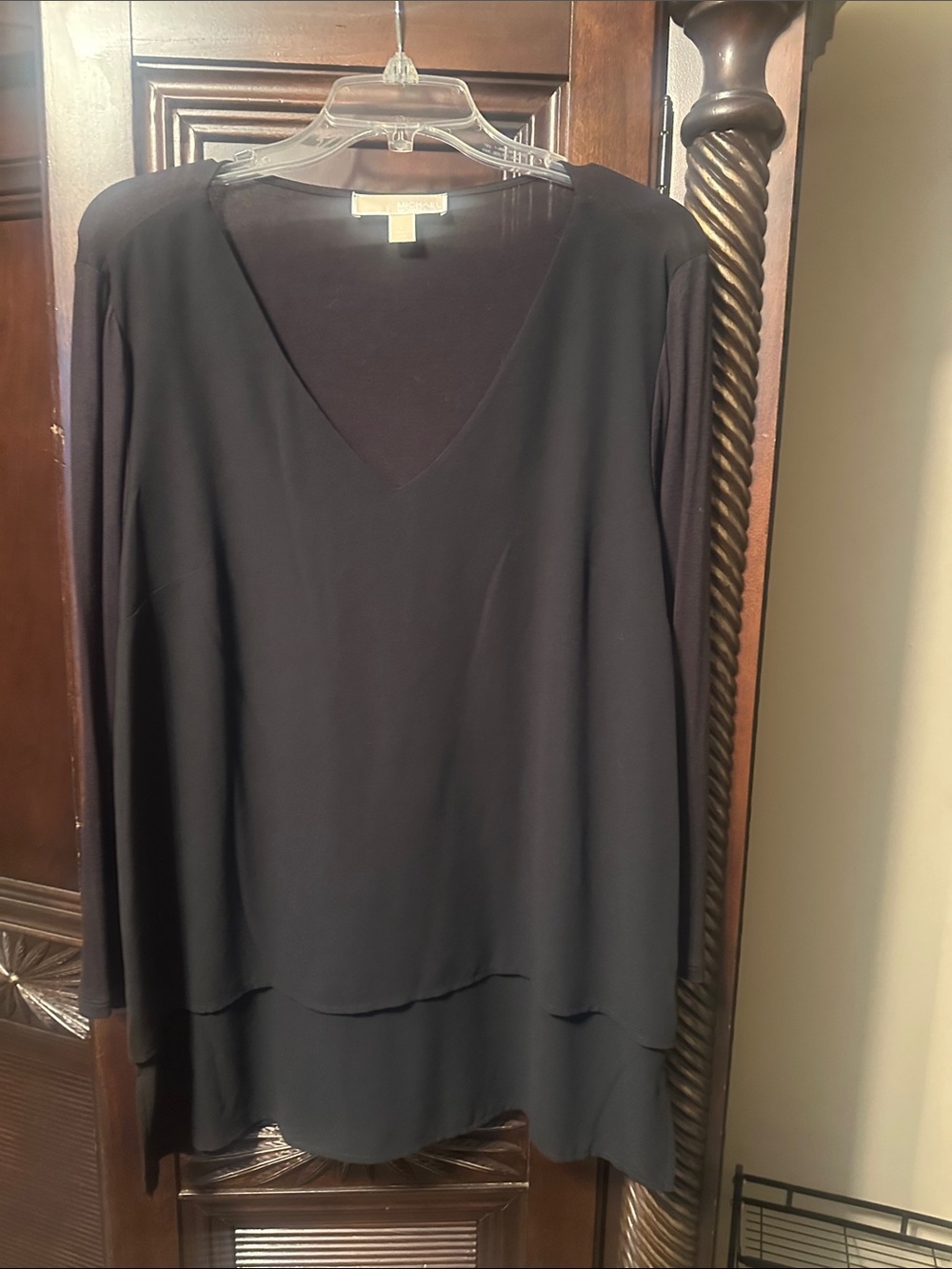Michael Kors Black V-Neck Layered Long-Sleeve Tunic